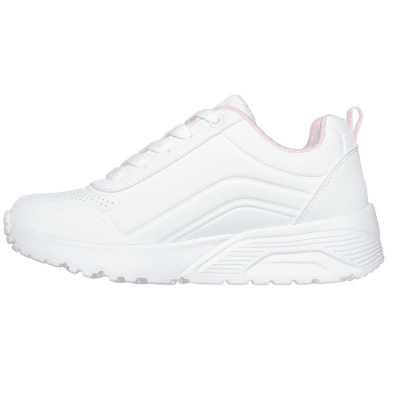 Skechers Girls Uno Lite Easy Zip White and Pink Trainers - White