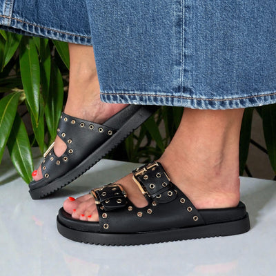 Womens Xti 145083 Double Buckle Sliders - Black