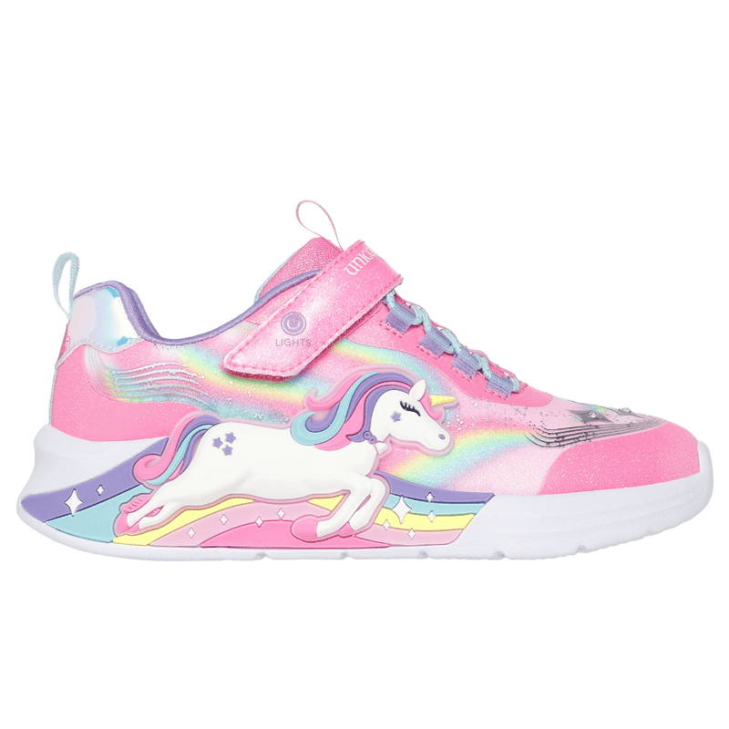 Girls Skechers S Lights Unicorn Chaser - Pink Multi