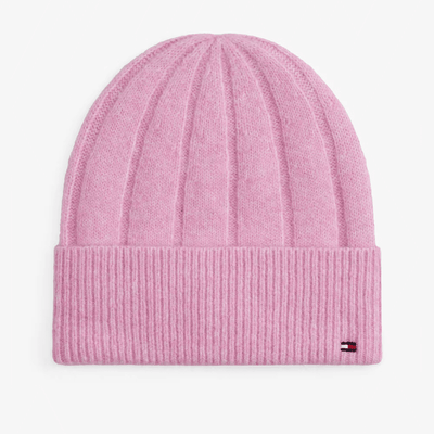 Womens Tommy Hilfiger Flag Fluffy Beanie Hat - Mystic Orchid