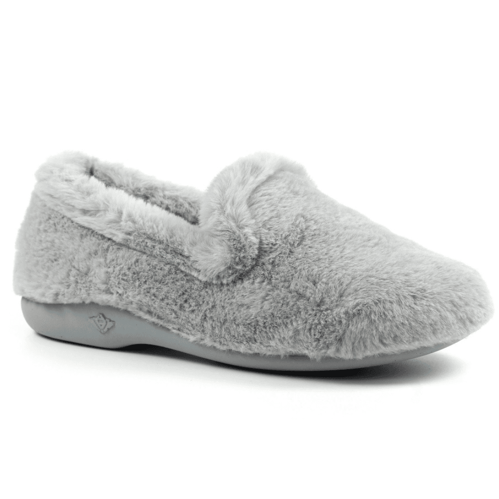 Womens Lunar Frito Grey Faux Fur Closed Slippers