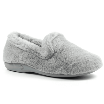 Womens Lunar Frito Grey Faux Fur Closed Slippers - Grey