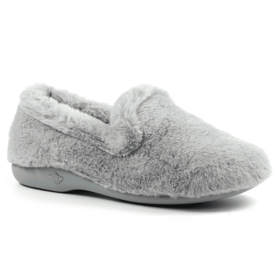 Womens Lunar Frito Grey Faux Fur Closed Slippers - Grey
