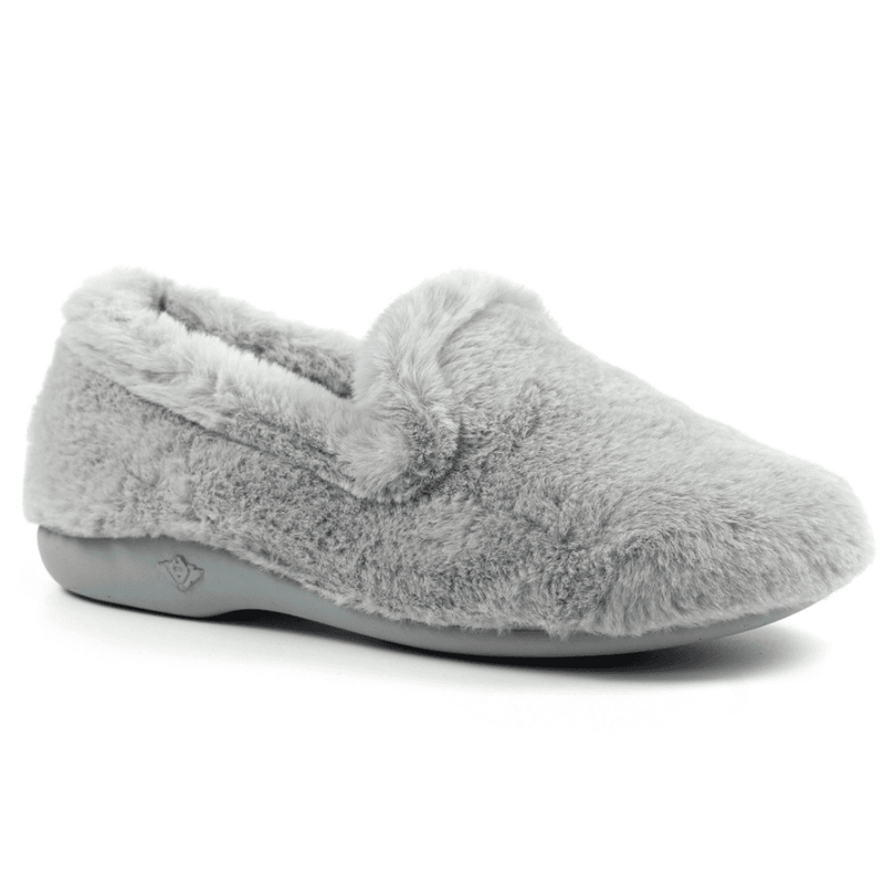 Womens Lunar Frito Grey Faux Fur Closed Slippers - Grey