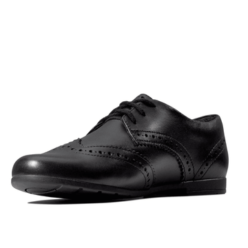 Clarks Scala Lace Girls Black Leather Lace Up Smart School Shoes - Black