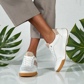 Womens Ara Rom White and Gold Leather Side Zip Trainers - White Gold