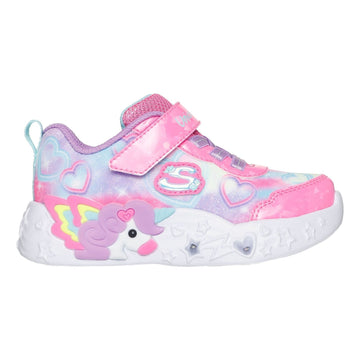 Toddler Girls Skechers S-Lights Unicorn Charmer - Lil Heart Sparkles Trainers - Pink