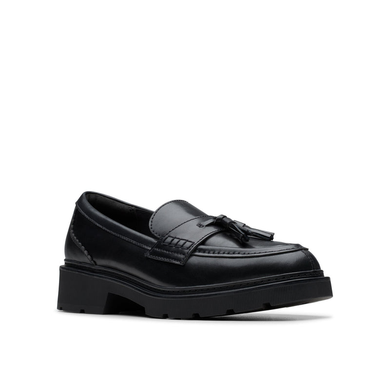 Girls Clarks Lauryl Tassel School Shoes - Black