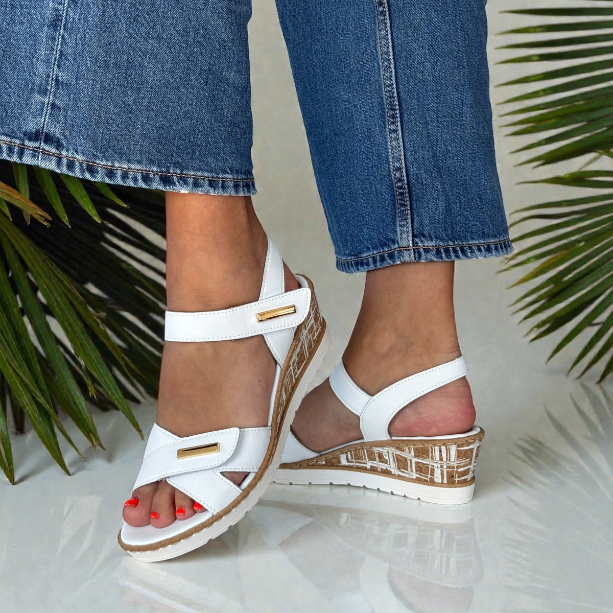 Womens Remonte R6266 White Wedge Sandals
