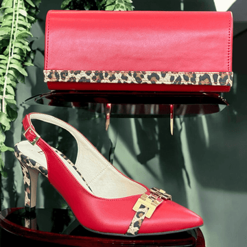 Womens Red with Leopard Slingback Court Heels - Red Leopard