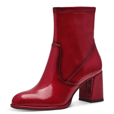 Womens Tamaris 25357 Red Patent Block Heel Boots - Red Patent