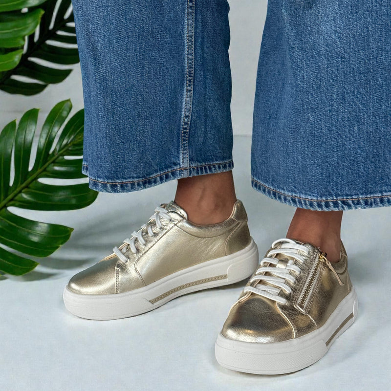 Womens Clarks Hollyrose Zip Platform Trainers - Gold