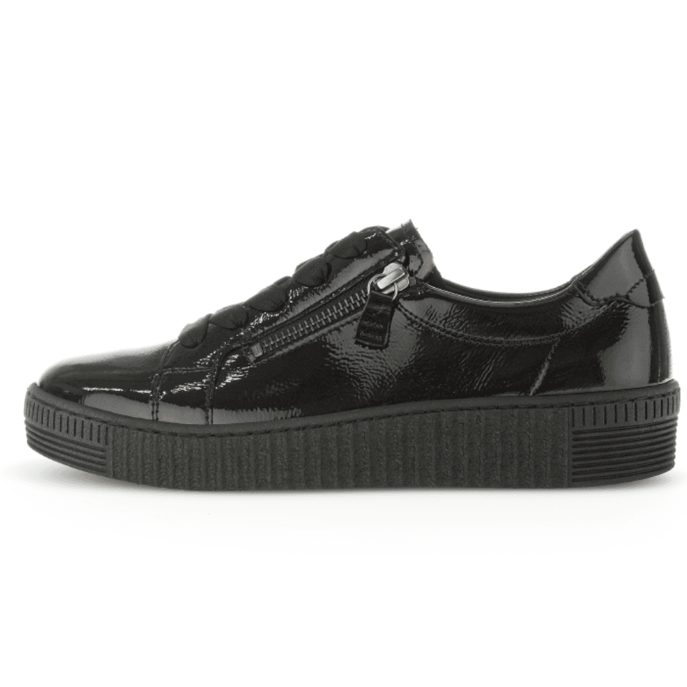 Womens Gabor 73.334 Black Patent Double Zip Trainers