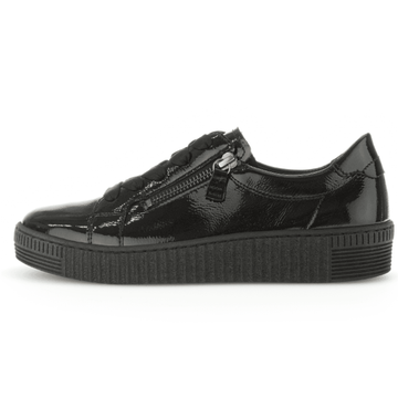 Womens Gabor 73.334 Black Patent Double Zip Trainers - Black Patent