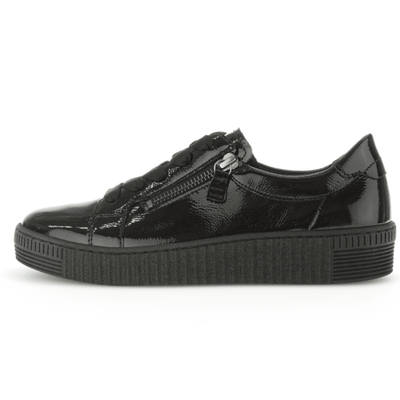 Womens Gabor 73.334 Black Patent Double Zip Trainers - Black Patent