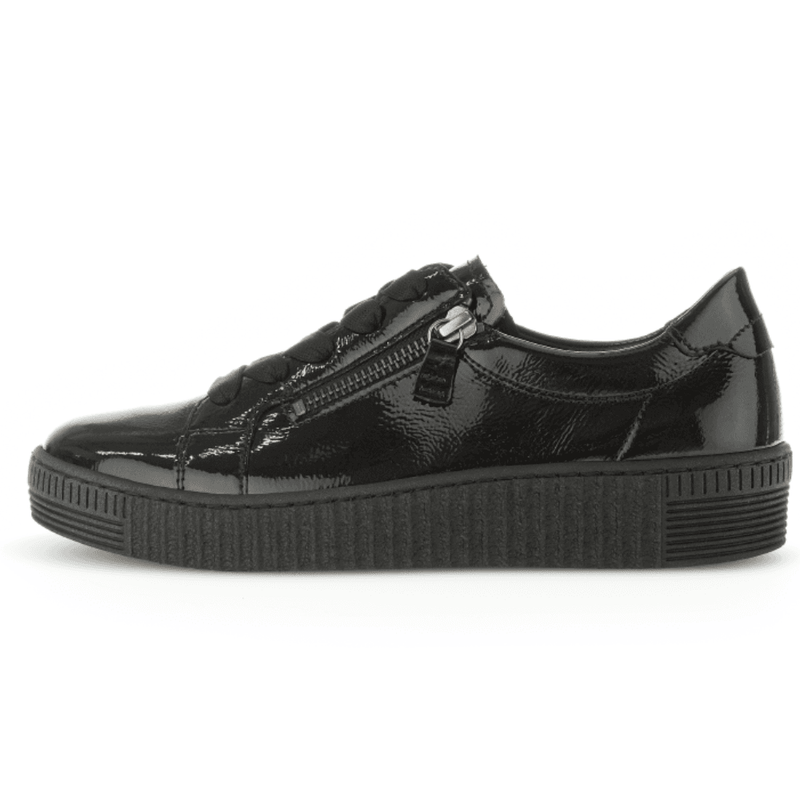 Womens Gabor 73.334 Black Patent Double Zip Trainers - Black Patent