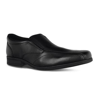 Term Harvey Slip On Boys School Shoes - Black Leather - Black