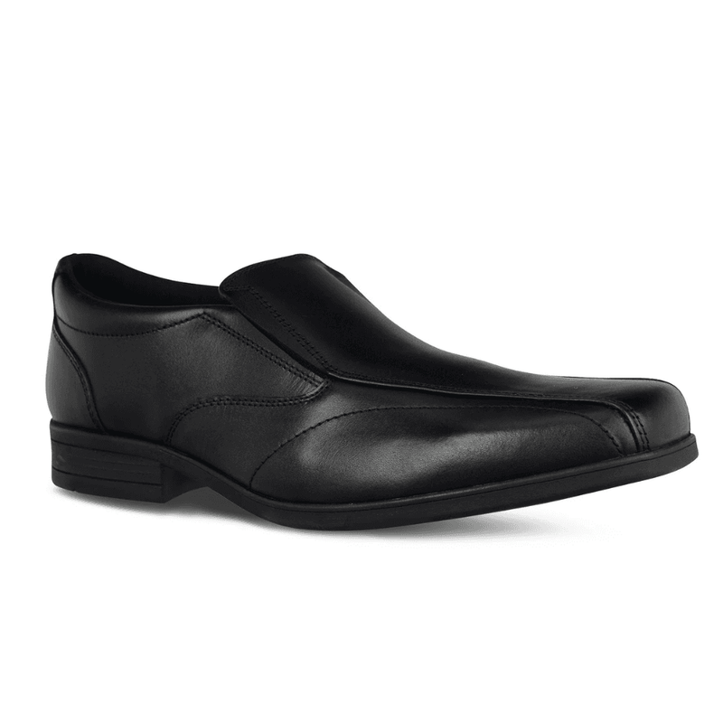 Term Harvey Slip On Boys School Shoes - Black Leather - Black