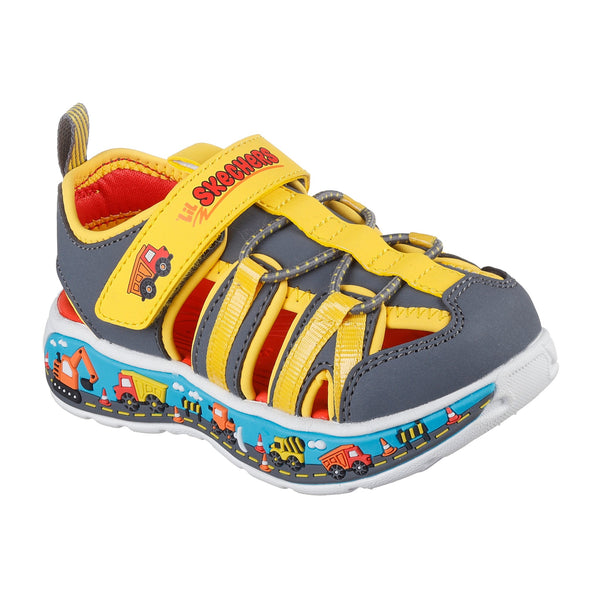 Boys Skechers 407041N Charcoal Construction Play Scene Splash Sandal - Infant - Charcoal