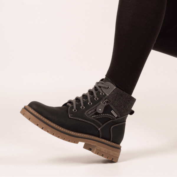 Womens Lunar Caramel Black Lace and Side Zip Boots (Waterproof) - Black