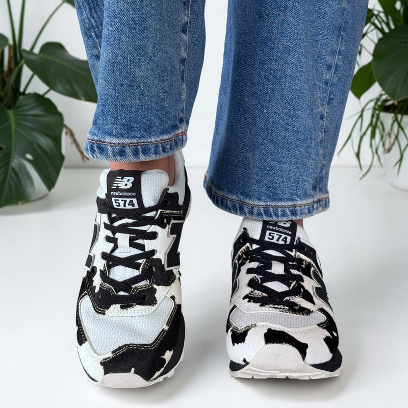 Womens New Balance W574 Black with Linen Trainers - Black with Linen