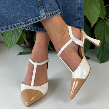 Womens Sorento Jorgensen White T-Bar Heels - Nude Mix