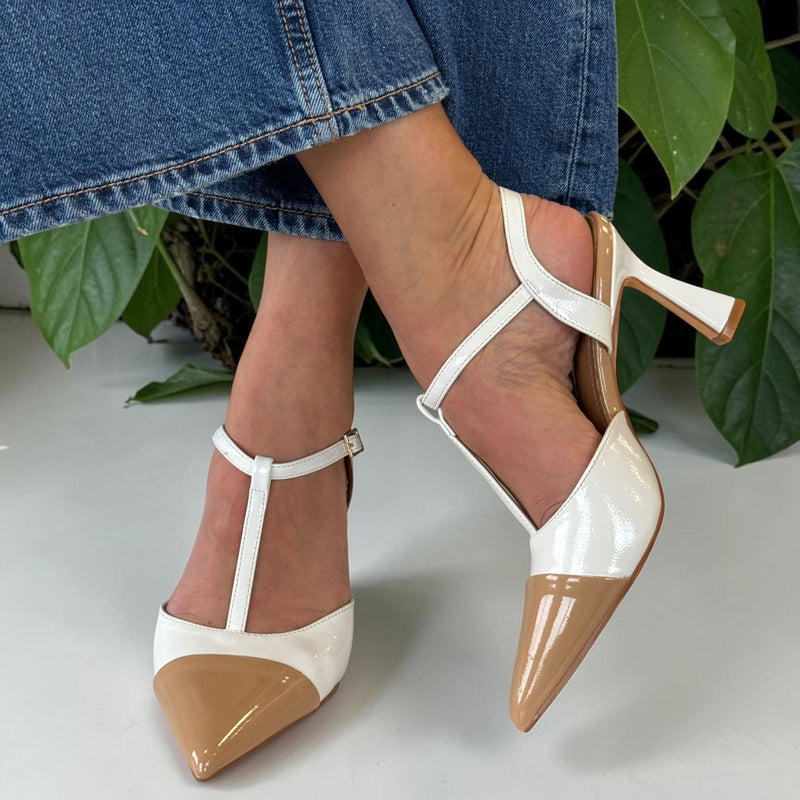 Womens Sorento Jorgensen White T-Bar Heels - Nude Mix