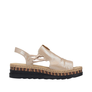Womens Rieker V7972 Beige Wedge Sandal - Beige