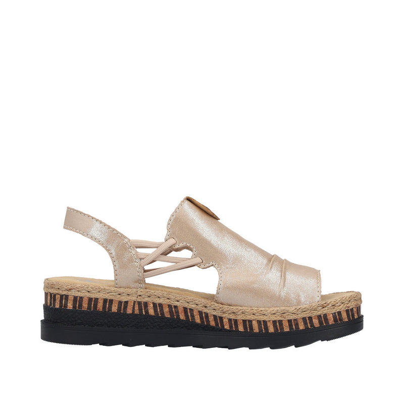 Womens Rieker V7972 Beige Wedge Sandal - Beige