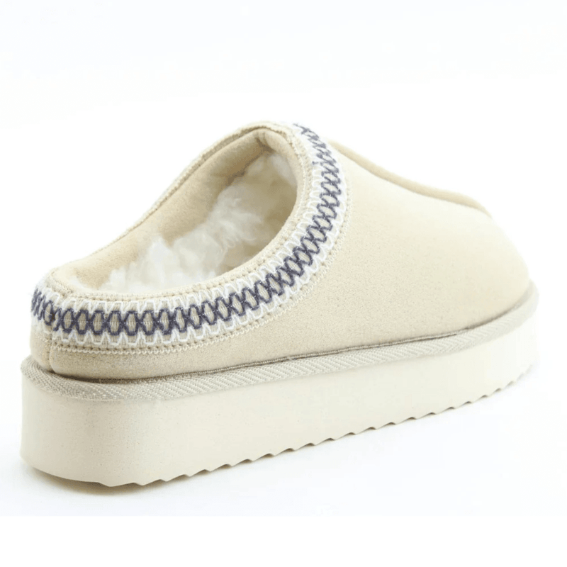 Womens Heavenly Feet Ice Fur Lined Mule Slipper - Beige