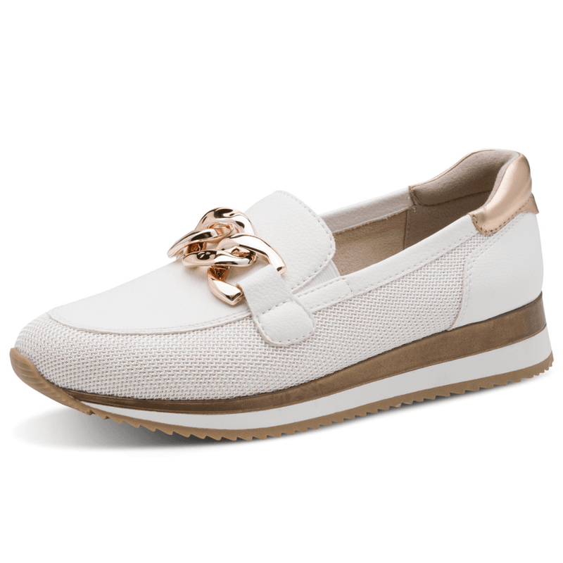 Womens Jana 24766 With with Rose Gold Sporty Mesh Loafers - White and Rose Gold