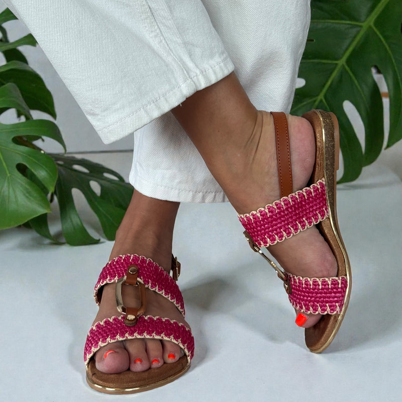 Womens Lunar Jules Woven with Gold Circle Sandals - Pink