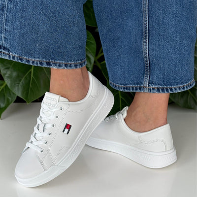 Womens Tommy Hilfiger Ecru Debossed Logo Cupsole Trainers - Ecru
