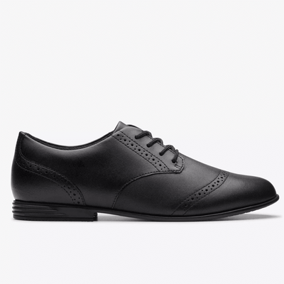 Girls Clarks Finja Brogue Lace Up Leather School Shoes - Black