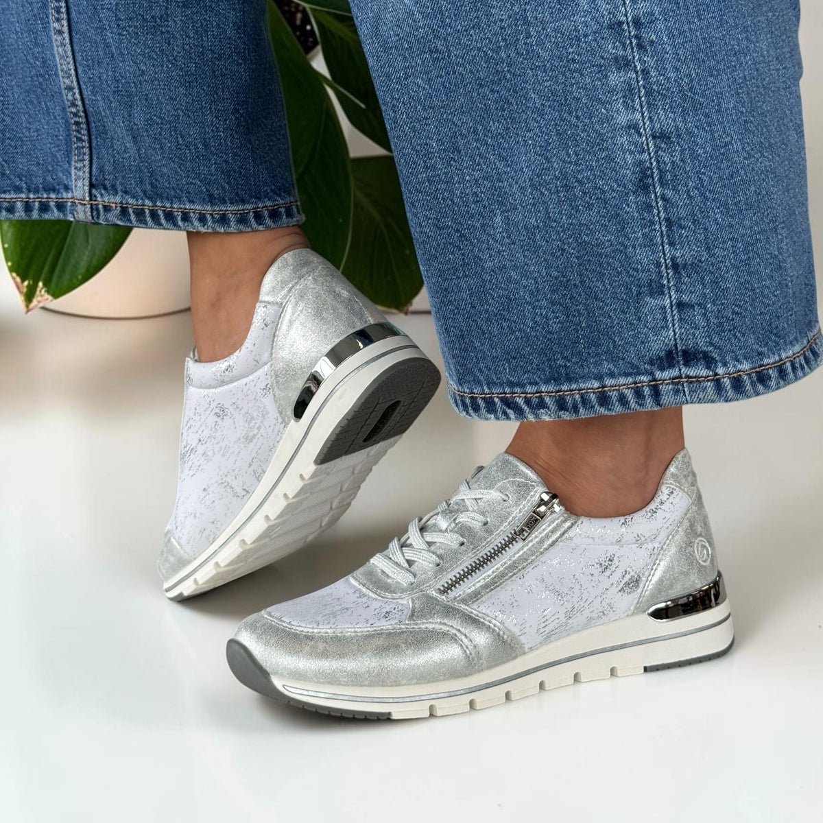 Womens Remonte R6700 Silver Print Wedge Trainers