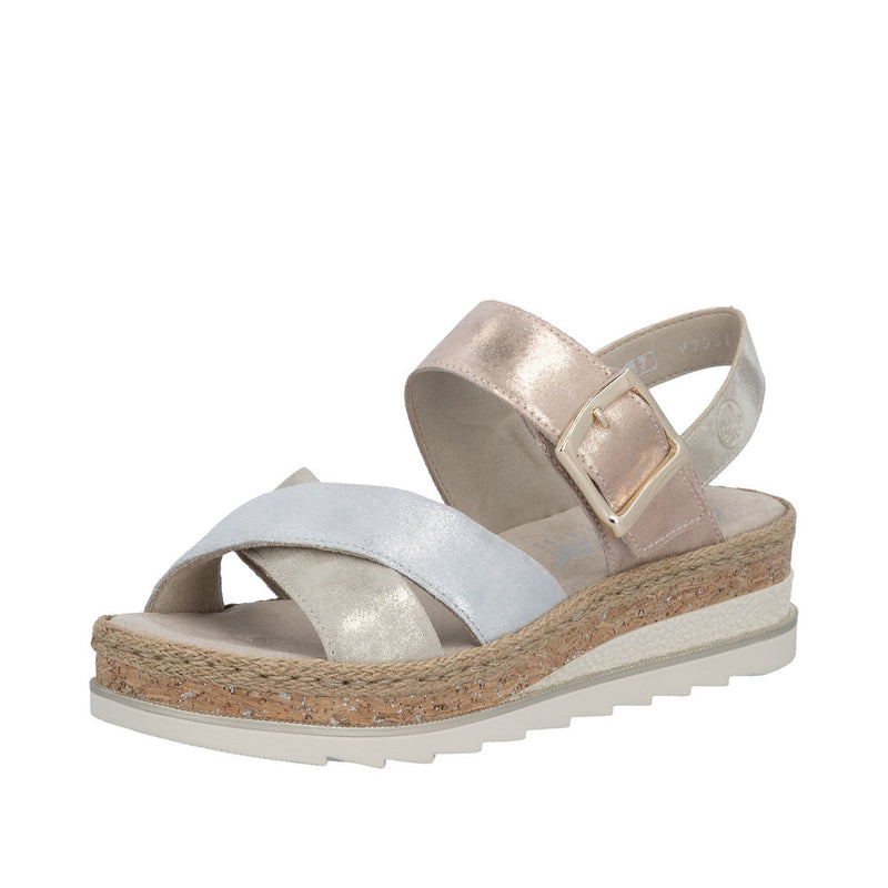 Womens Rieker V7951 Metallic Wedge Sandal - Metallic