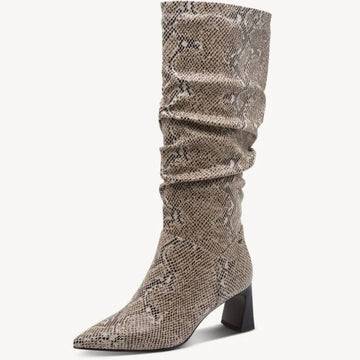 Womens Tamaris 25507 Beige Snake Print Slouch Boots - Beige Snake Print