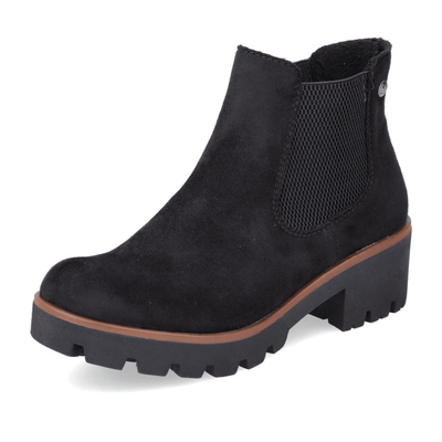 Womens Rieker 79265 Black Suede Chunky Sole Chelsea Boots - Black