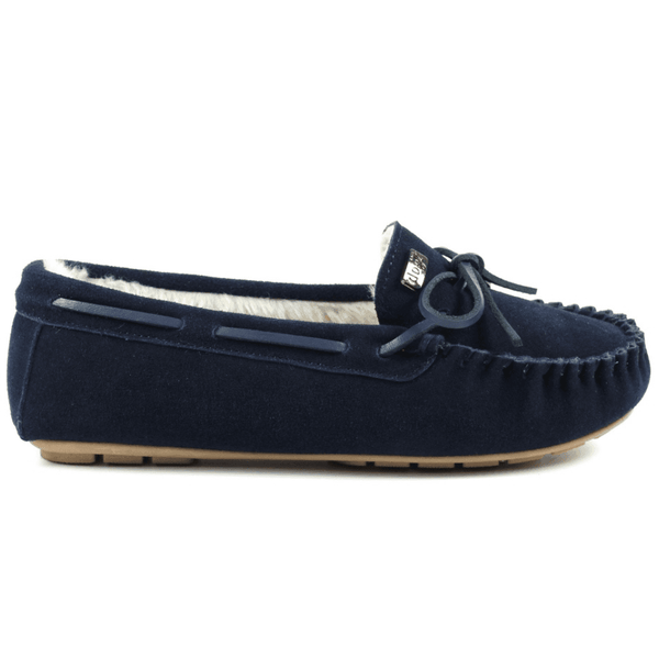 Womens Lazy Dogz Portree Moccasin Slippers - Navy