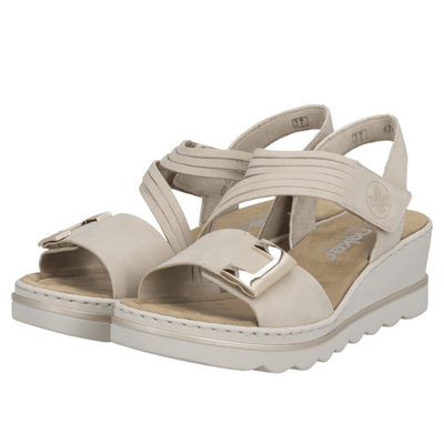 Womens Rieker 67410 Diagonal Strap Wedge Sandals - Beige Gold