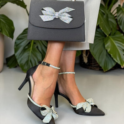 Womens Coco Ritz BG1042 Ruffle Handle Occasion Bag - Black Satin