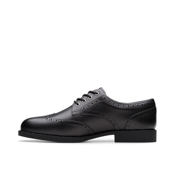 Girls Clarks Tapa Pure Youth School Shoes - Black
