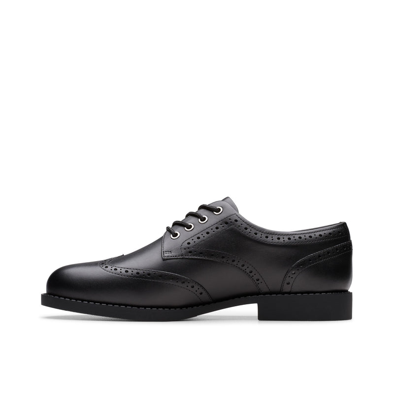 Girls Clarks Tapa Pure Youth School Shoes - Black