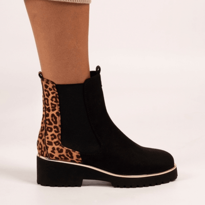 Womens Lunar Nakita Black and Leopard Chunky Chelsea Boots - Black