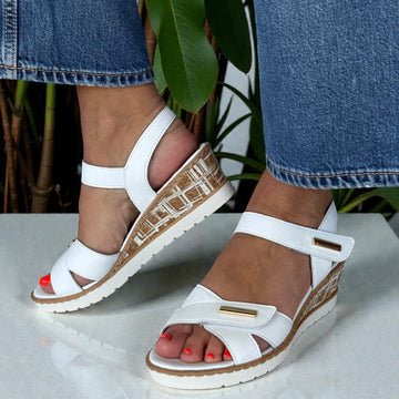 Womens Remonte R6266 White Wedge Sandals - White