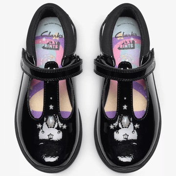 Infant Girls Clarks Relda Gem Black Patent T-Bar School Shoes - Black Patent