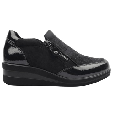 Womens Redz 6G242 Diamante Double Zip Wedge Shoes - Navy