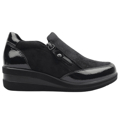 Womens Redz 6G242 Diamante Double Zip Wedge Shoes - Navy
