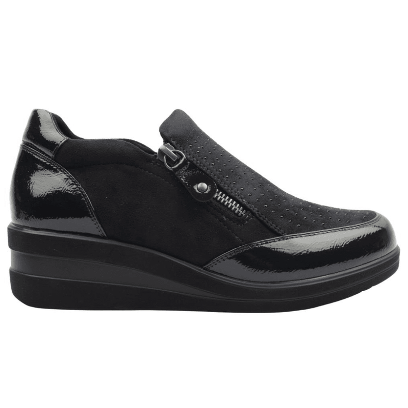 Womens Redz 6G242 Diamante Double Zip Wedge Shoes - Navy