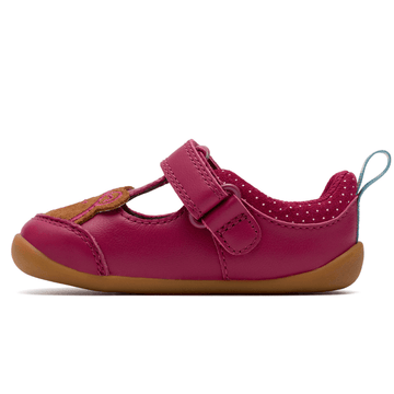 Infant Girls Clarks Roamer Hope Berry T-Bar Velcro Strap Pre Walker Shoes - Berry - Burgundy